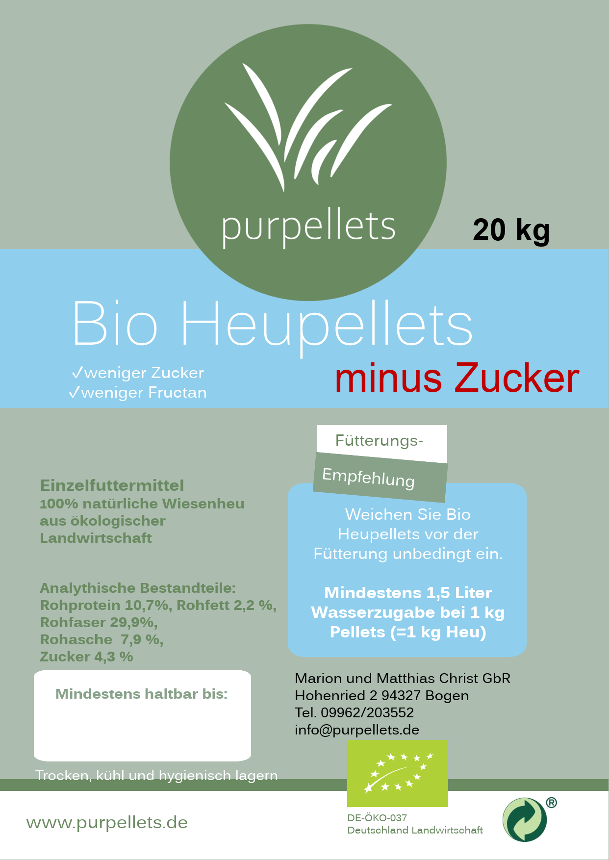 Bio Heupellets minus Zucker, 20kg