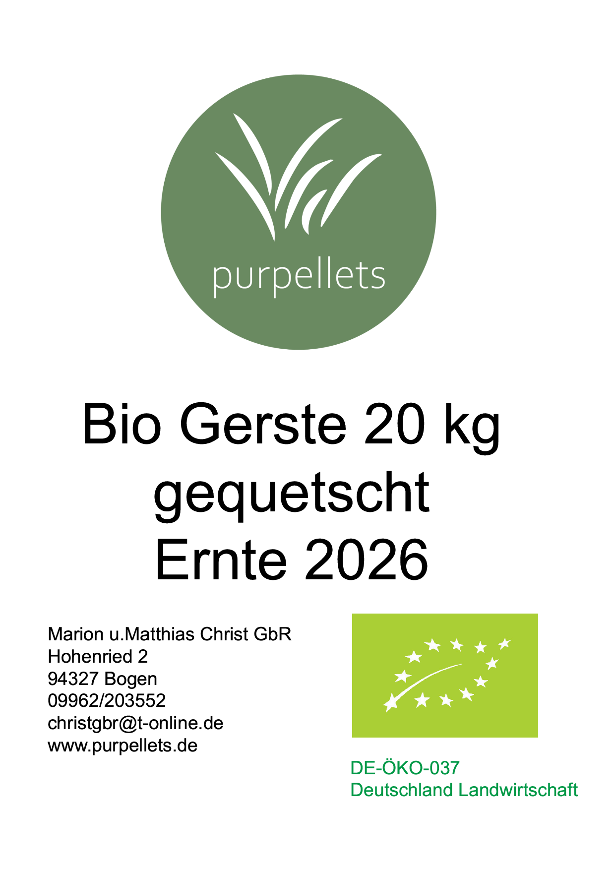 Bio Gerste gequetscht, 20kg